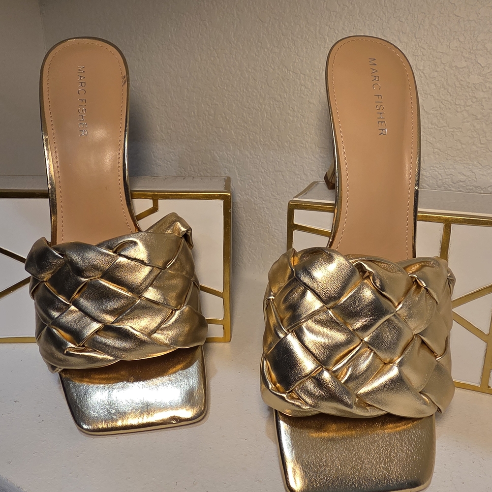 Marc Fisher Metallic Gold Braided Mule Heel